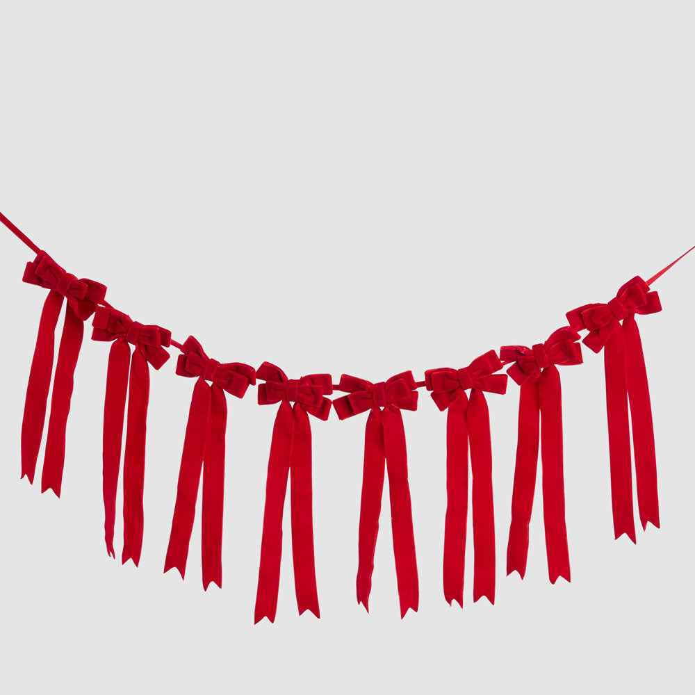 SCARLET VELVET BOW GARLAND, RED