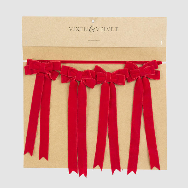 SCARLET VELVET BOW GARLAND, RED