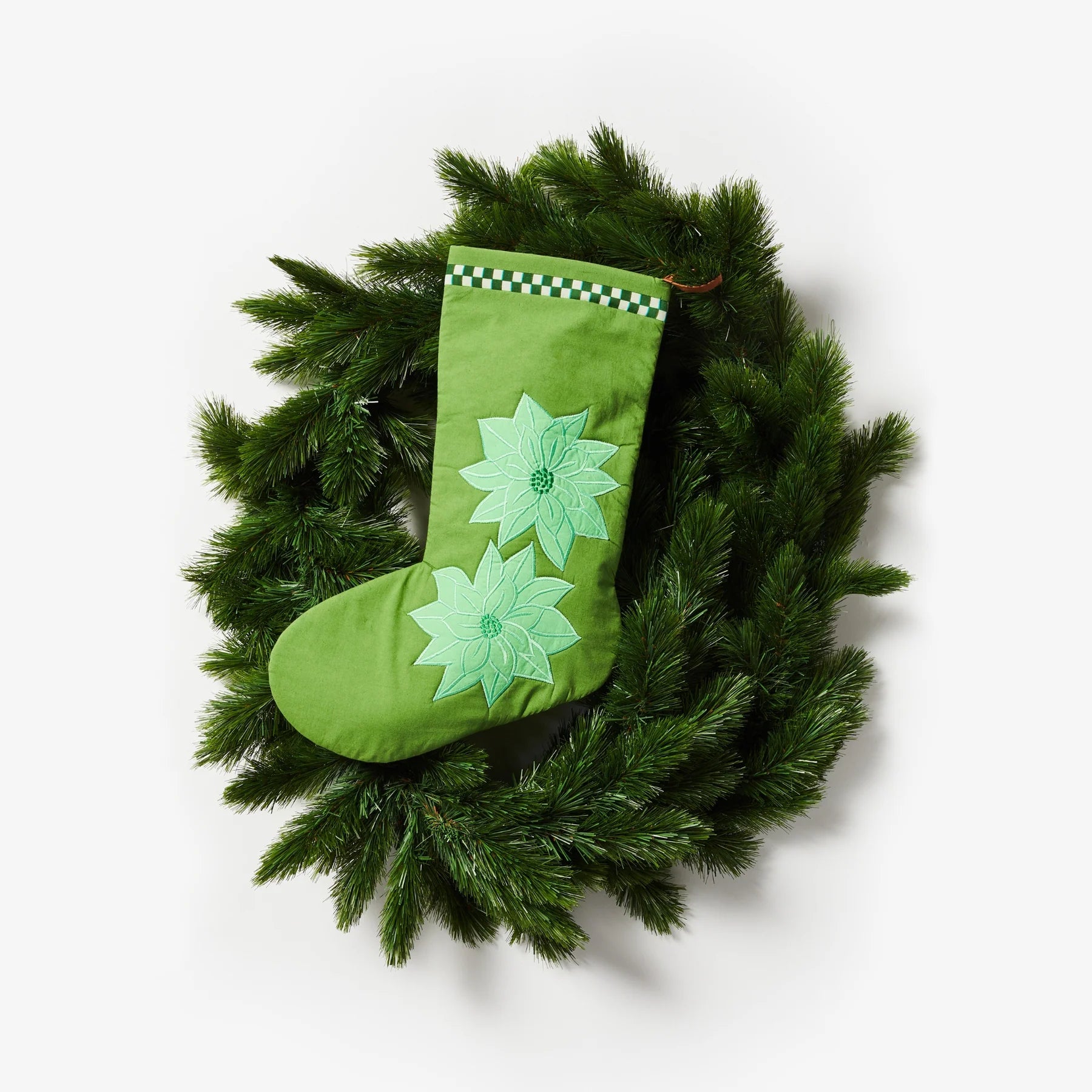 BONNIE AND NEIL CHRISTMAS STOCKING: POINSETTIA GREEN