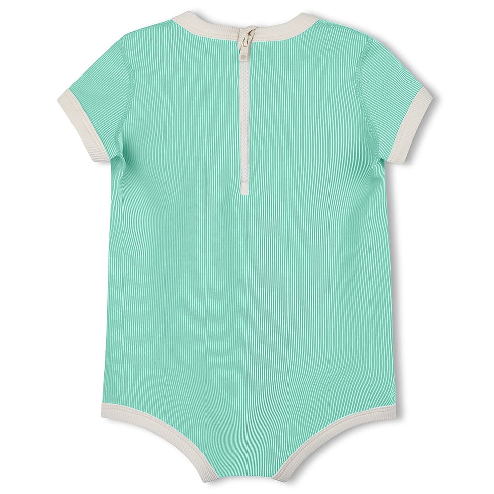 Zulu & Zephyr Mini Stripe Infant Onesie: Aqua - back