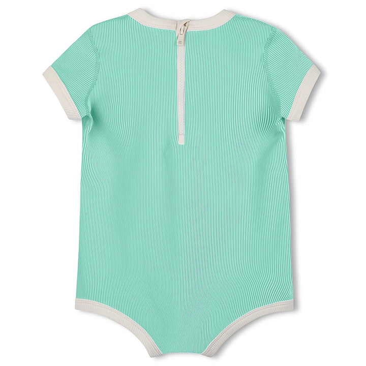 Zulu &amp; Zephyr Mini Stripe Infant Onesie: Aqua - back