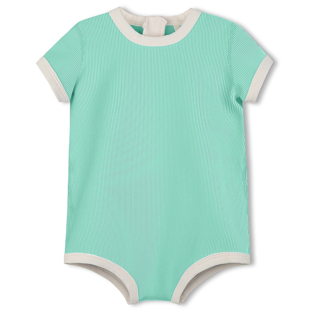 Zulu & Zephyr Mini Stripe Infant Onesie: Aqua