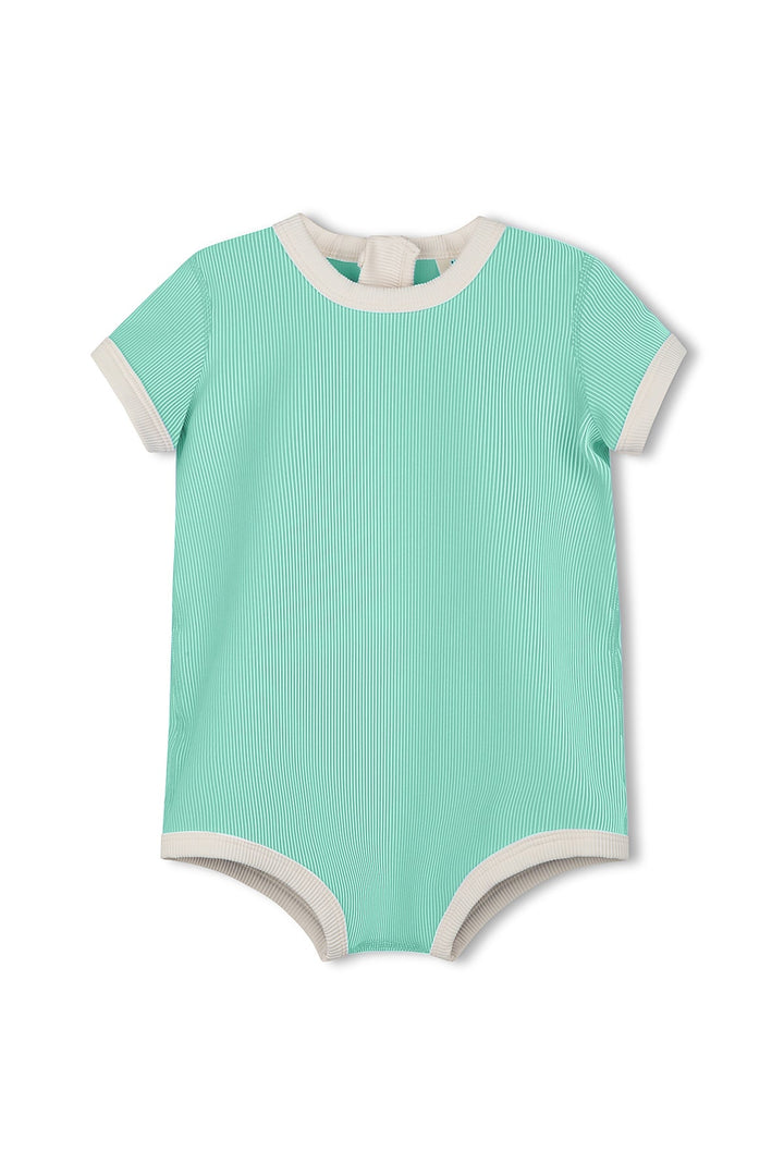 Zulu &amp; Zephyr Mini Stripe Infant Onesie Aqua front