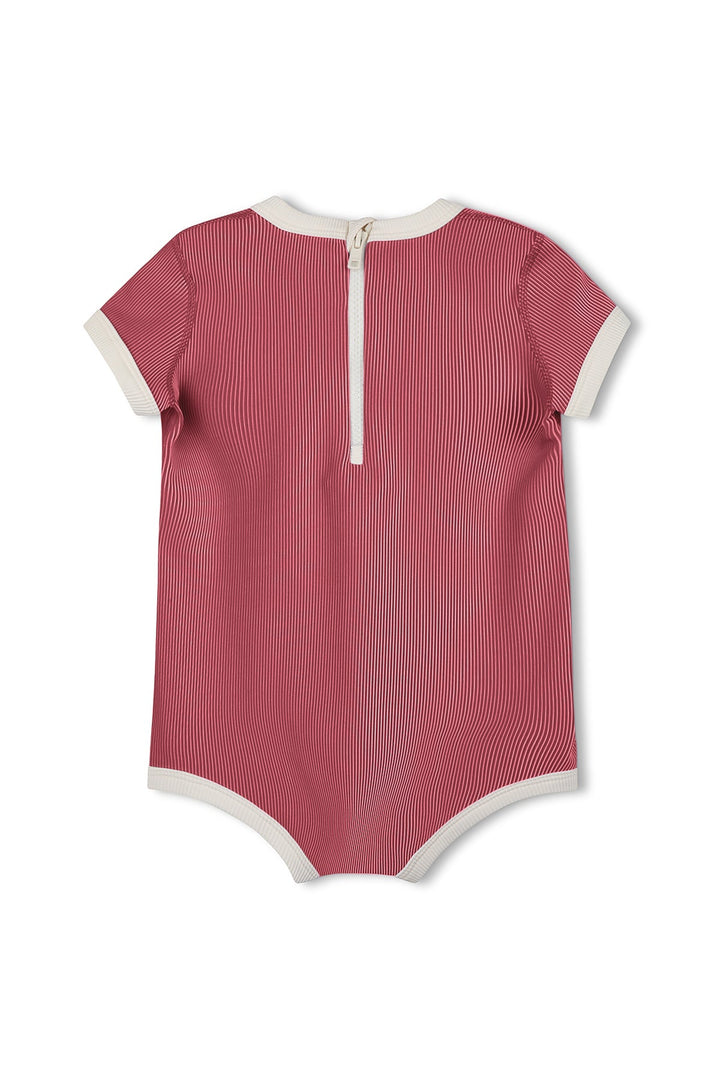 Zulu &amp; Zephyr Mini Stripe Infant Onesie Clay Red back