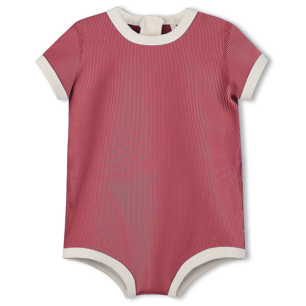 Zulu & Zephyr Mini Stripe Infant Onesie Clay Red front