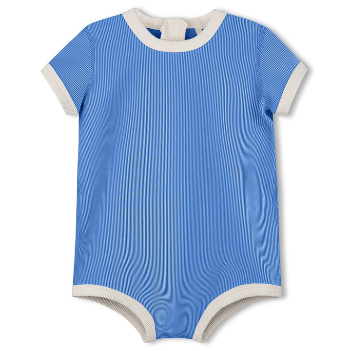 ZULU &amp; ZEPHYR MINI STRIPE RIB INFANT ONESIE: SKY BLUE