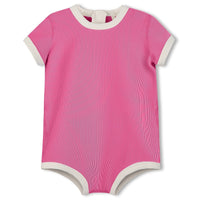 ZULU & ZEPHYR MINI STRIPE RIB INFANT ONESIE: SHELL PINK