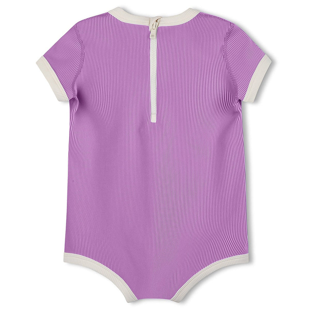 Zulu & Zephyr Mini Stripe Infant Onesie: Lilac - back