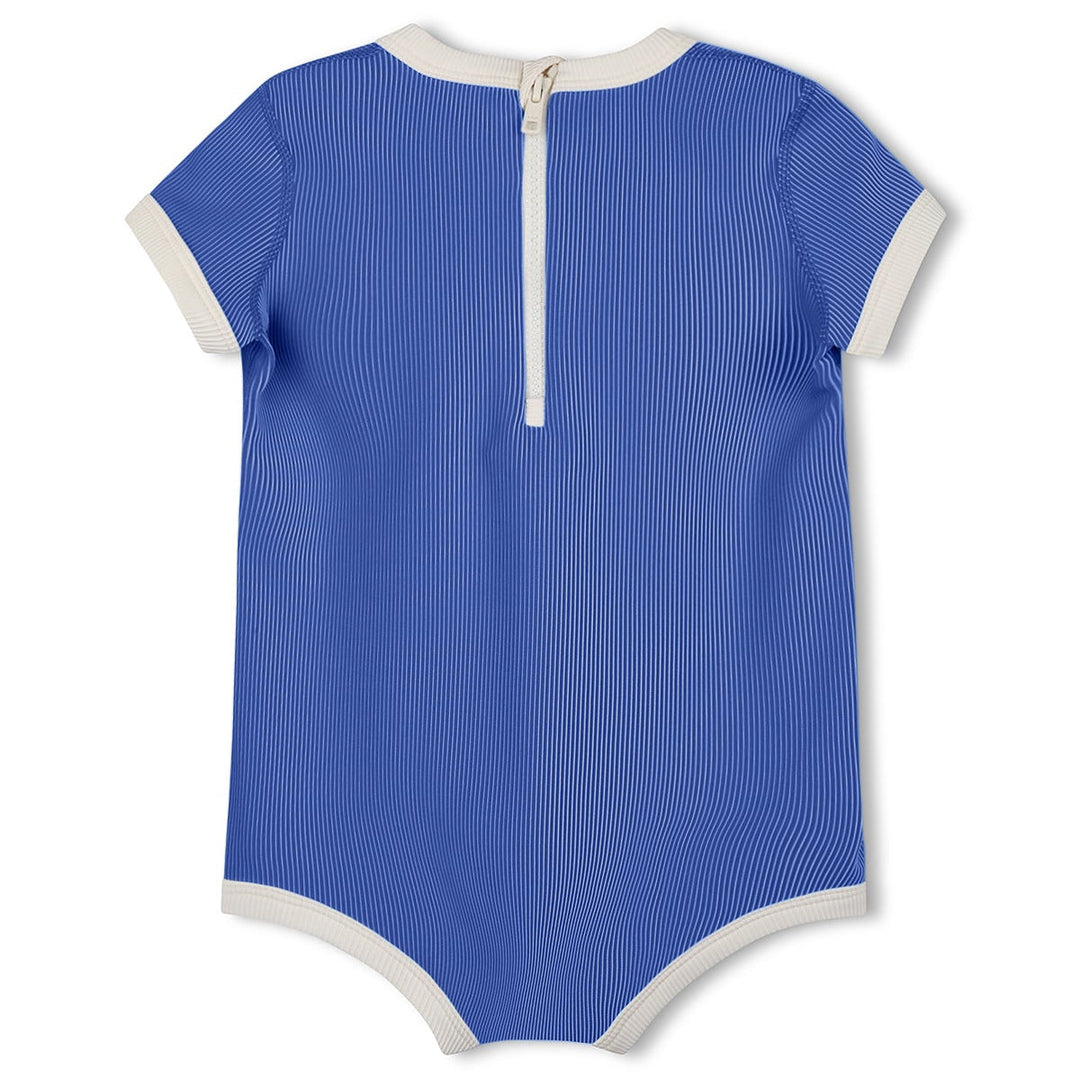 Zulu &amp; Zephyr Mini Stripe Infant Onesie: Sea Blue - back
