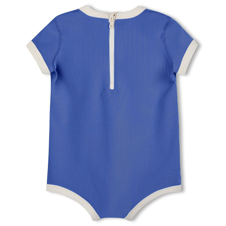 Zulu &amp; Zephyr Mini Stripe Infant Onesie: Sea Blue - back