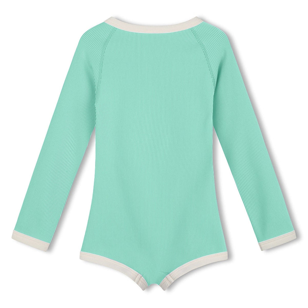 Zulu & Zephyr Mini Stripe Rashie Onesie: Aqua - back