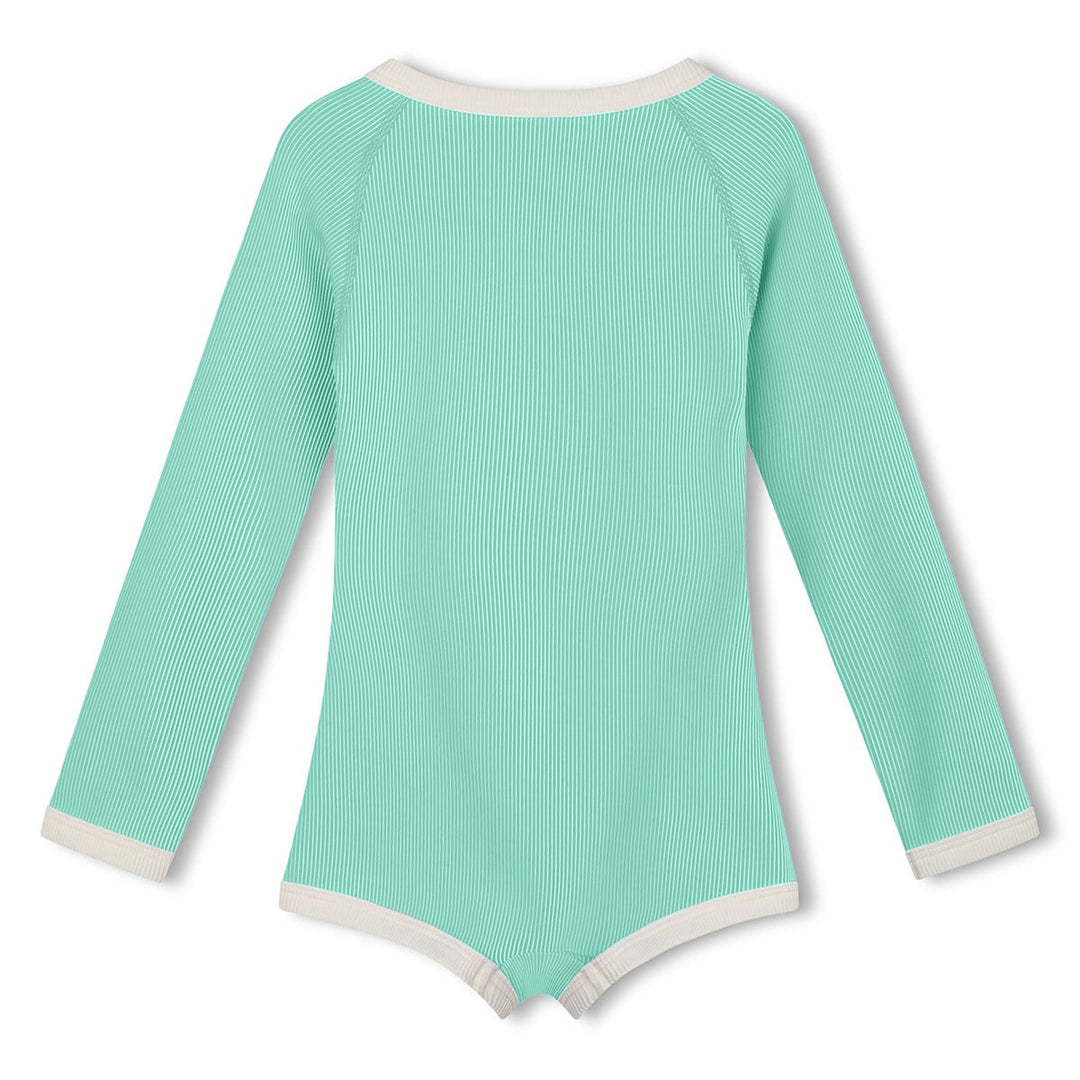 Zulu &amp; Zephyr Mini Stripe Rashie Onesie: Aqua - back