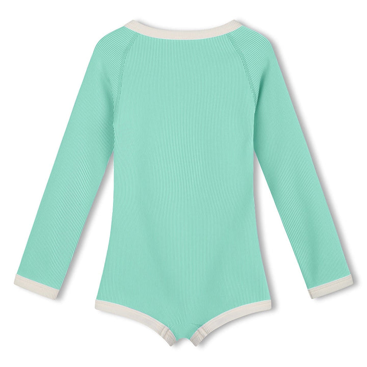 Zulu &amp; Zephyr Mini Stripe Rashie Onesie: Aqua - back