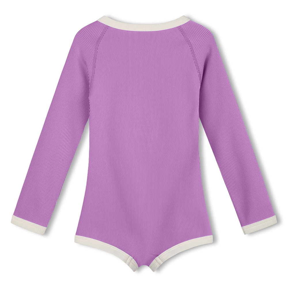Zulu & Zephyr Mini Stripe Rashie Onesie: Lilac - back