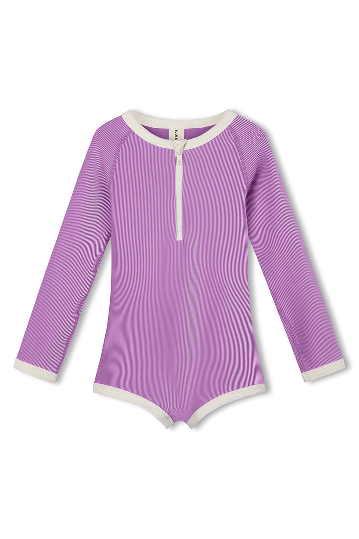 Zulu &amp; Zephyr Mini Stripe Rashie Onesie Lilac front