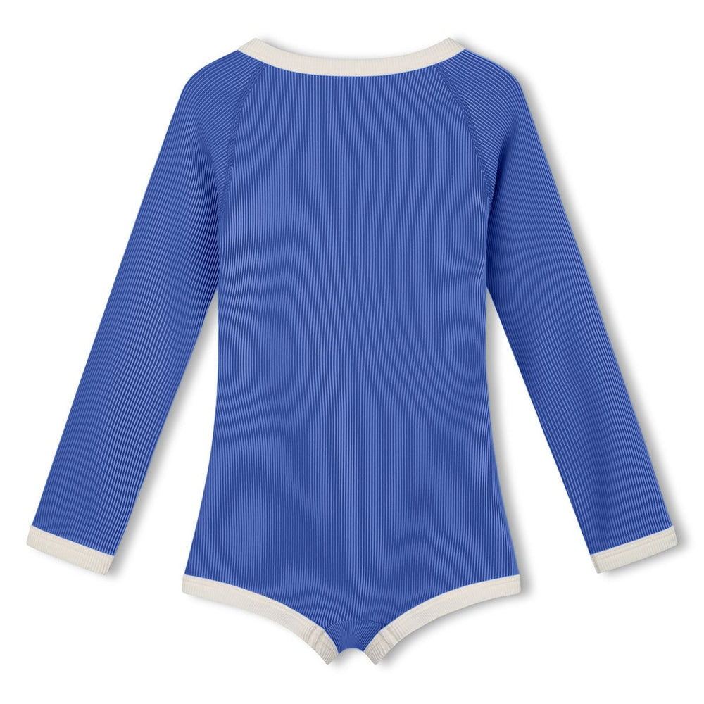 Zulu & Zephyr Mini Stripe Rashie Onesie: Sea Blue - back