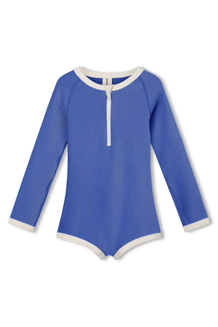Zulu &amp; Zephyr Mini Stripe Rashie Onesie Sea Blue front