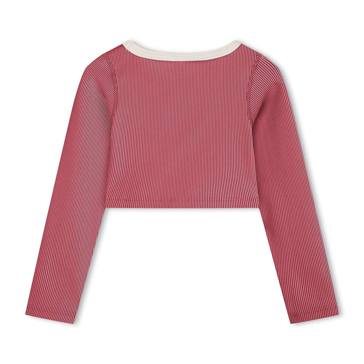 Zulu &amp; Zephyr Mini Stripe Crop Rashie: Clay Red - back