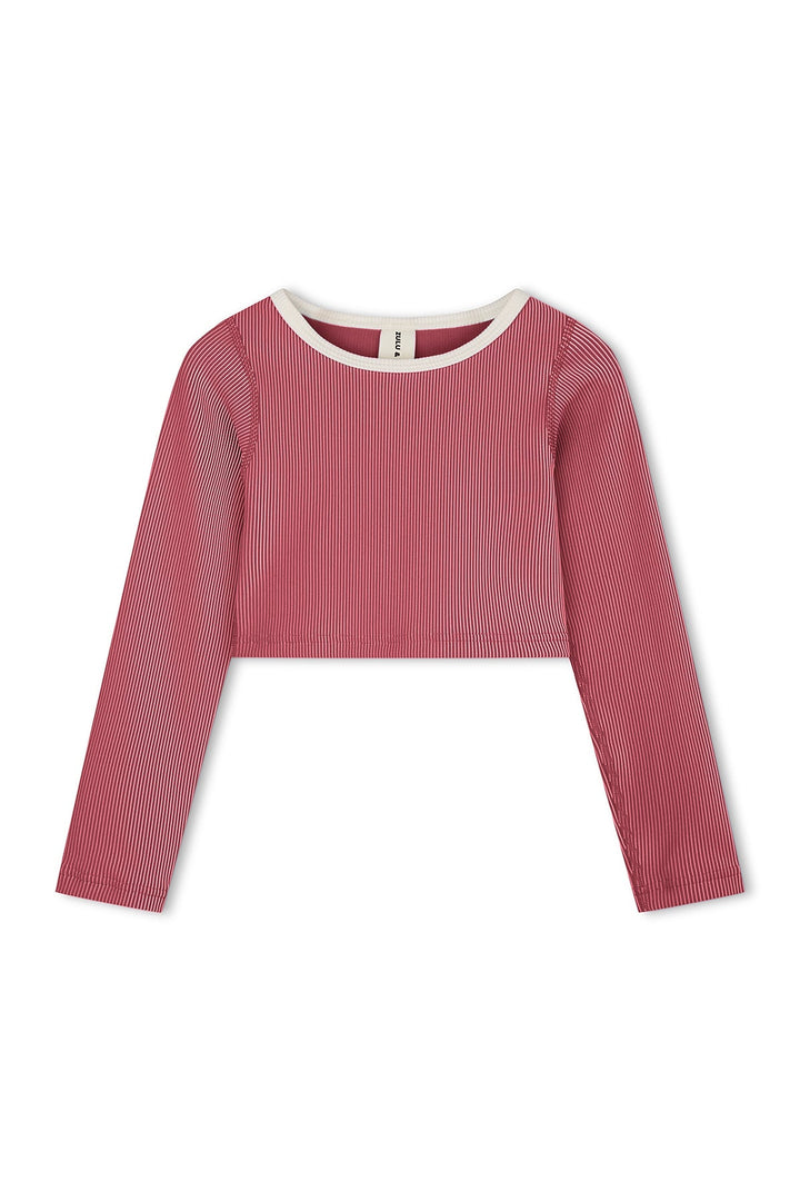 Zulu &amp; Zephyr Mini Stripe Crop Rashie Clay Red front