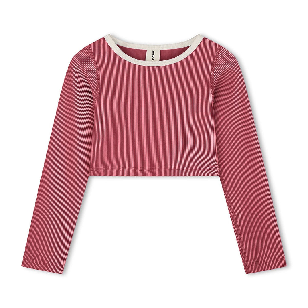 Zulu & Zephyr Mini Stripe Crop Rashie: Clay Red