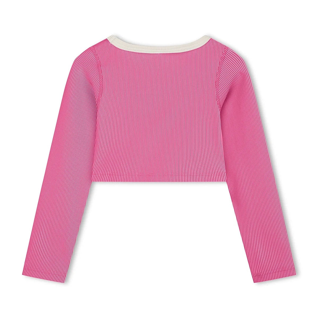 ZULU &amp; ZEPHYR MINI STRIPE RIB CROP RASHIE: SHELL PINK