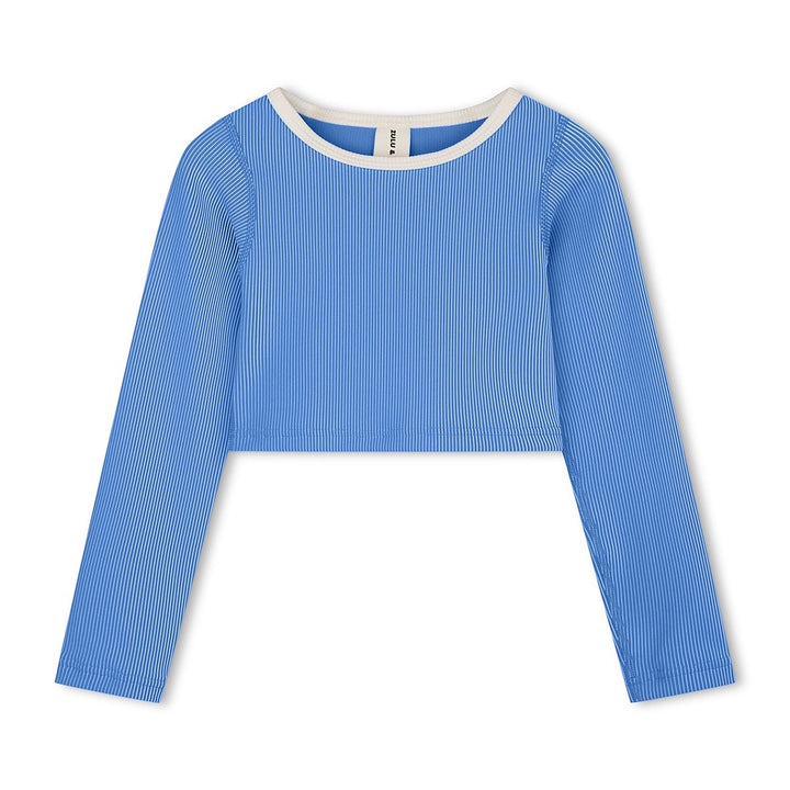 ZULU &amp; ZEPHYR MINI STRIPE RIB CROP RASHIE: SKY BLUE