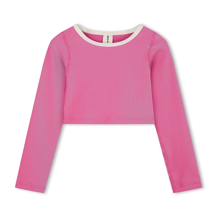 ZULU &amp; ZEPHYR MINI STRIPE RIB CROP RASHIE: SHELL PINK