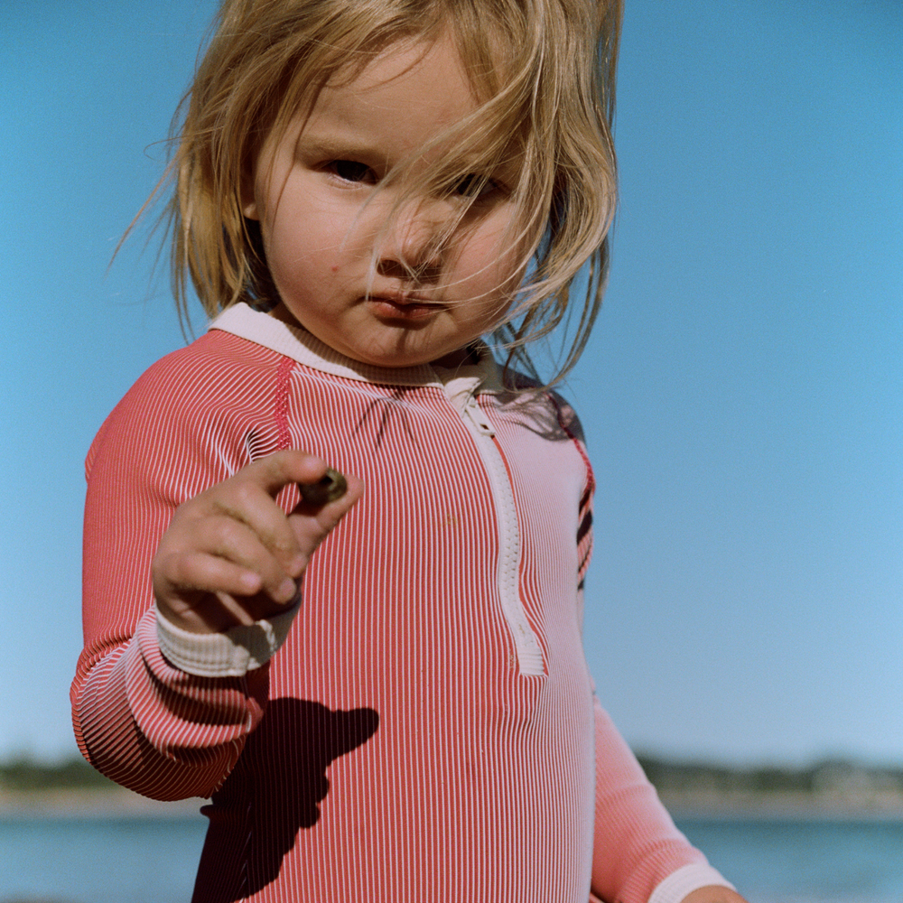 Zulu & Zephyr Mini Stripe Rashie Onesie Clay Red lifestyle detail