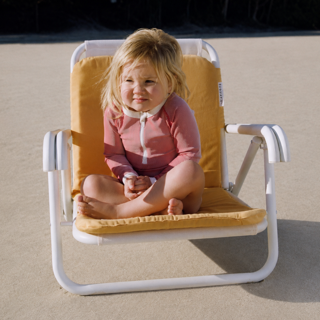 Zulu & Zephyr Mini Stripe Rashie Onesie Clay Red worn