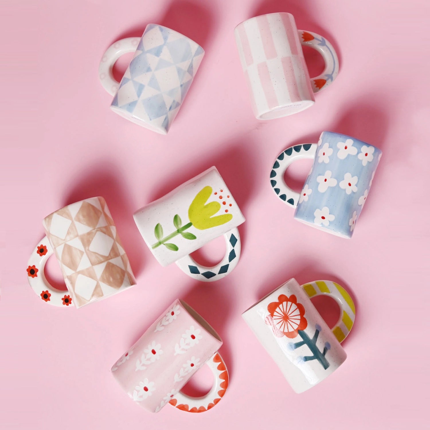 CHAGOART CERAMIC HANDMADE COFFEE MUG: BLUE FLORAL