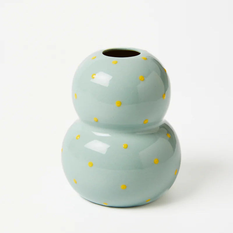 J & CO FONDA VASE: PALE BLUE YELLOW DOTTY VASE