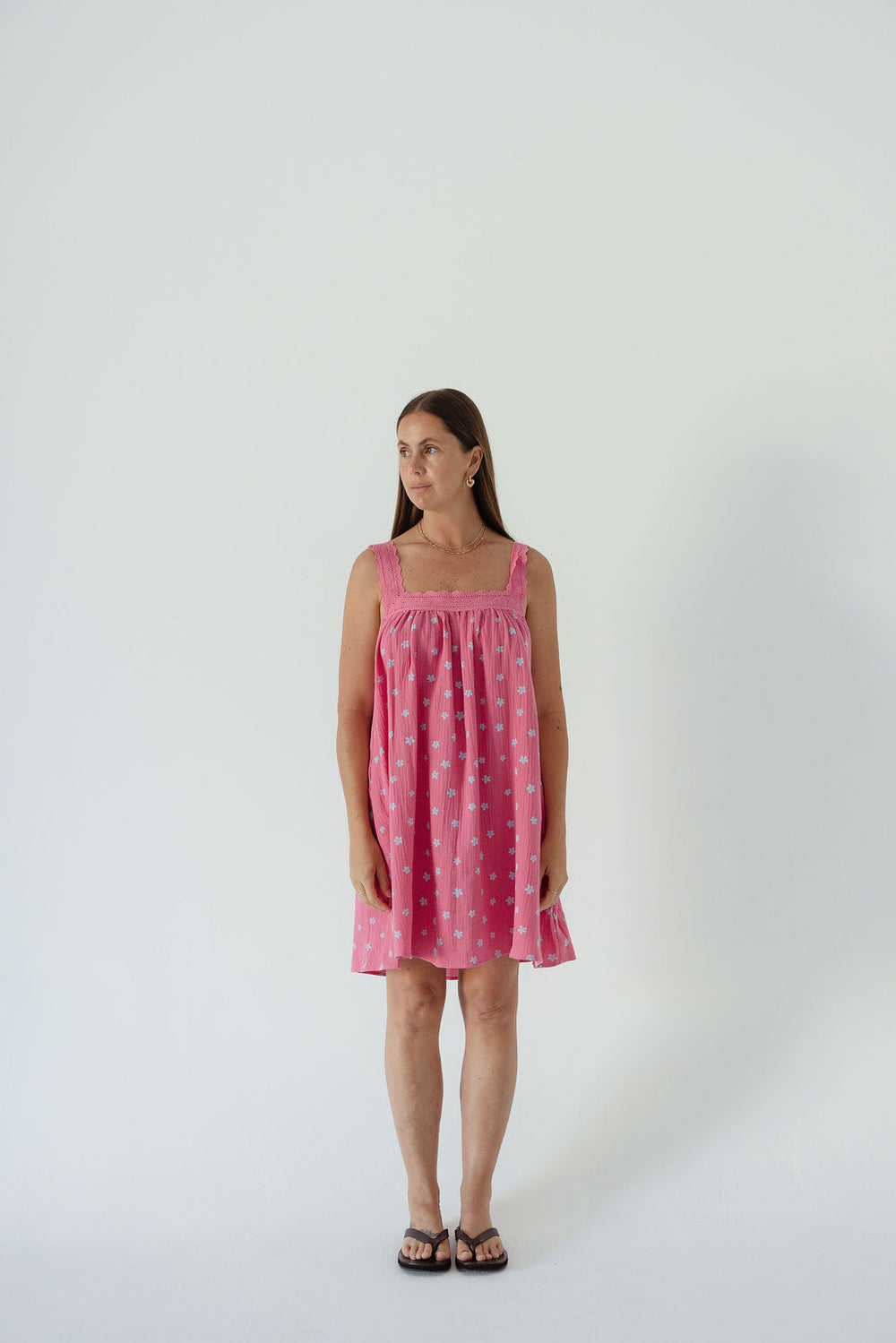 ALAKAI JUNO LACE NECK MINI DRESS: PINK FLORAL