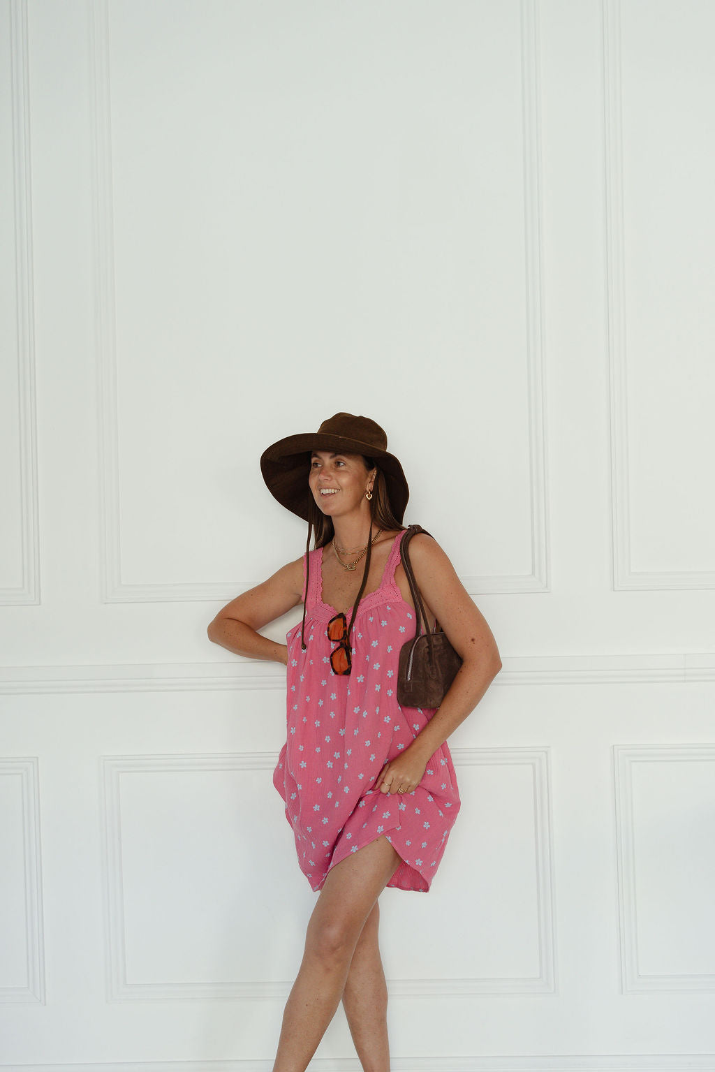 ALAKAI JUNO LACE NECK MINI DRESS: PINK FLORAL