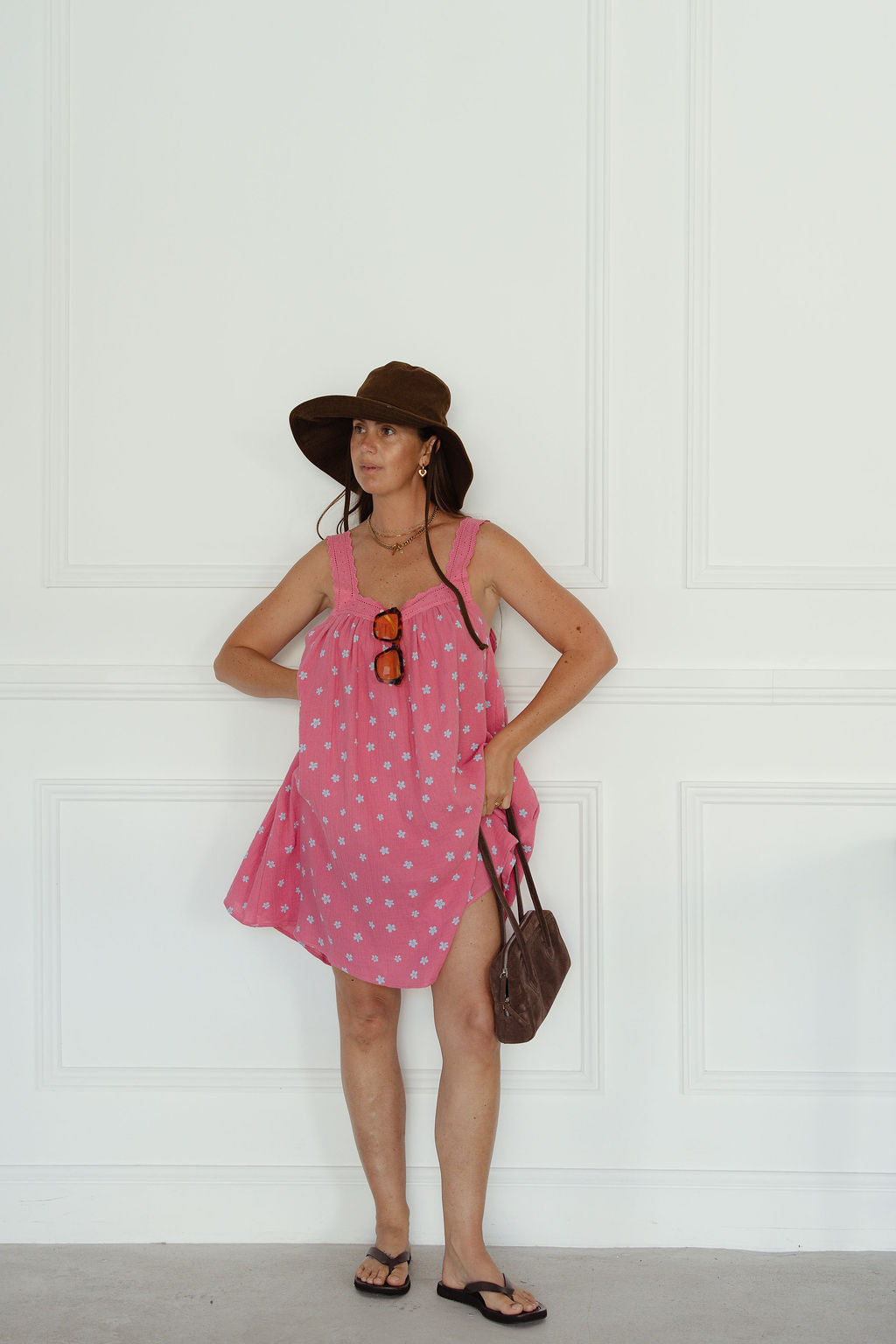 ALAKAI JUNO LACE NECK MINI DRESS: PINK FLORAL
