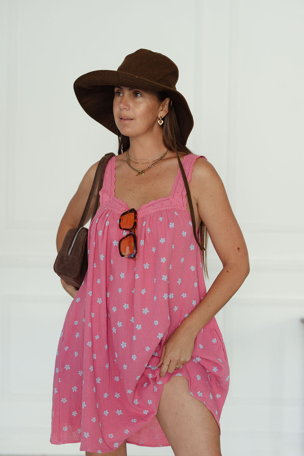 ALAKAI JUNO LACE NECK MINI DRESS: PINK FLORAL