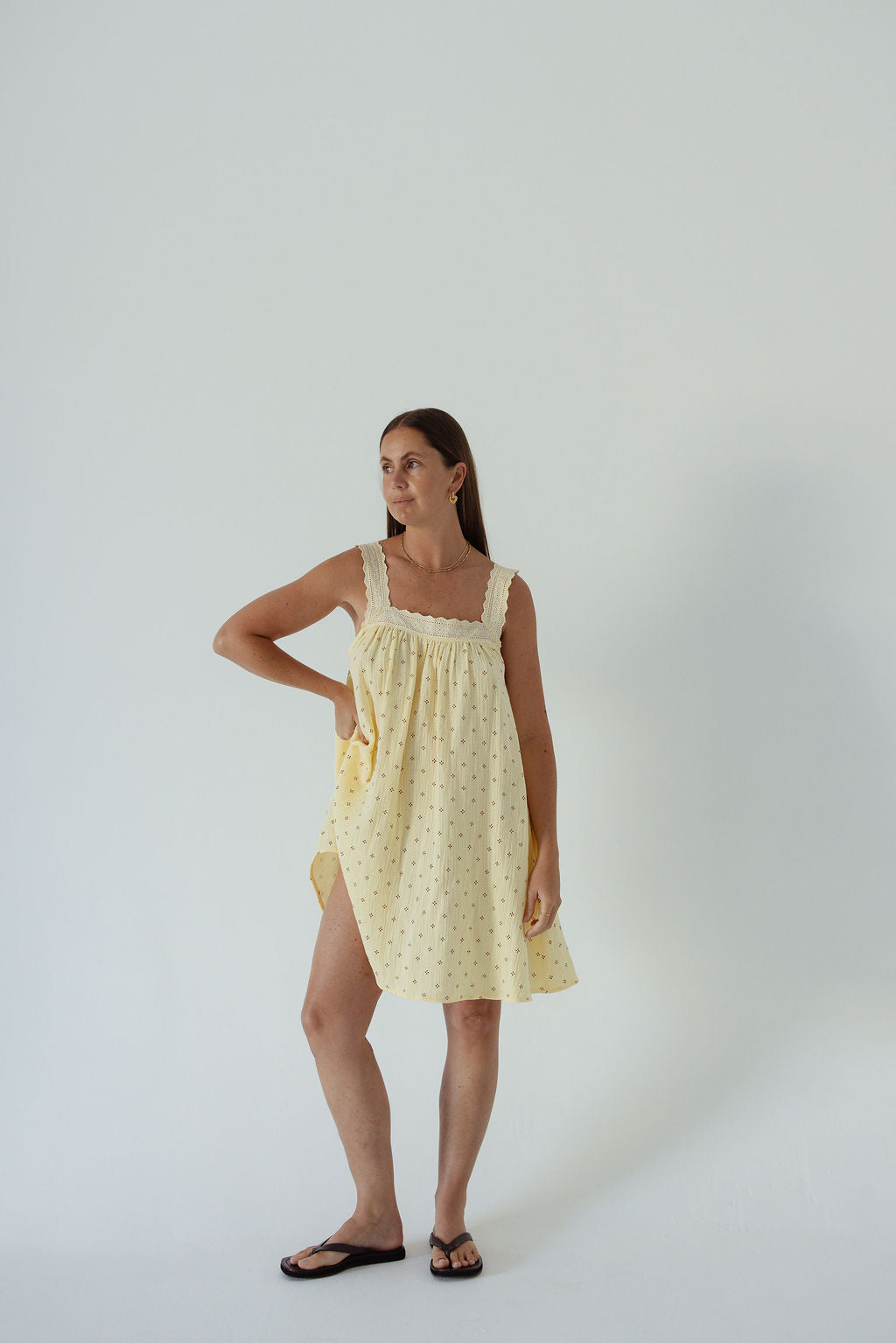Alakai Juno Lace Neck Mini Dress in Butter