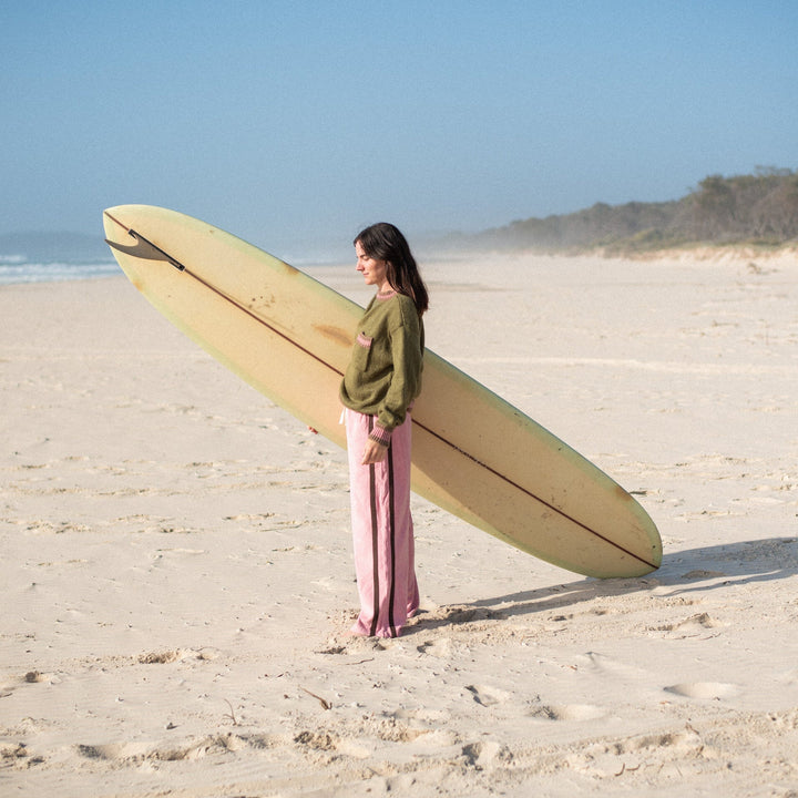 ATMOSEA APRES SURF PANT: BLUSH WITH CHOCOLATE