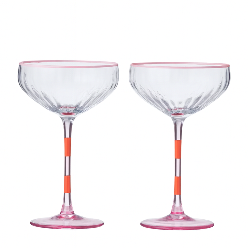 LENA GLASS RIB COUPE 2PC: PINK/ORANGE