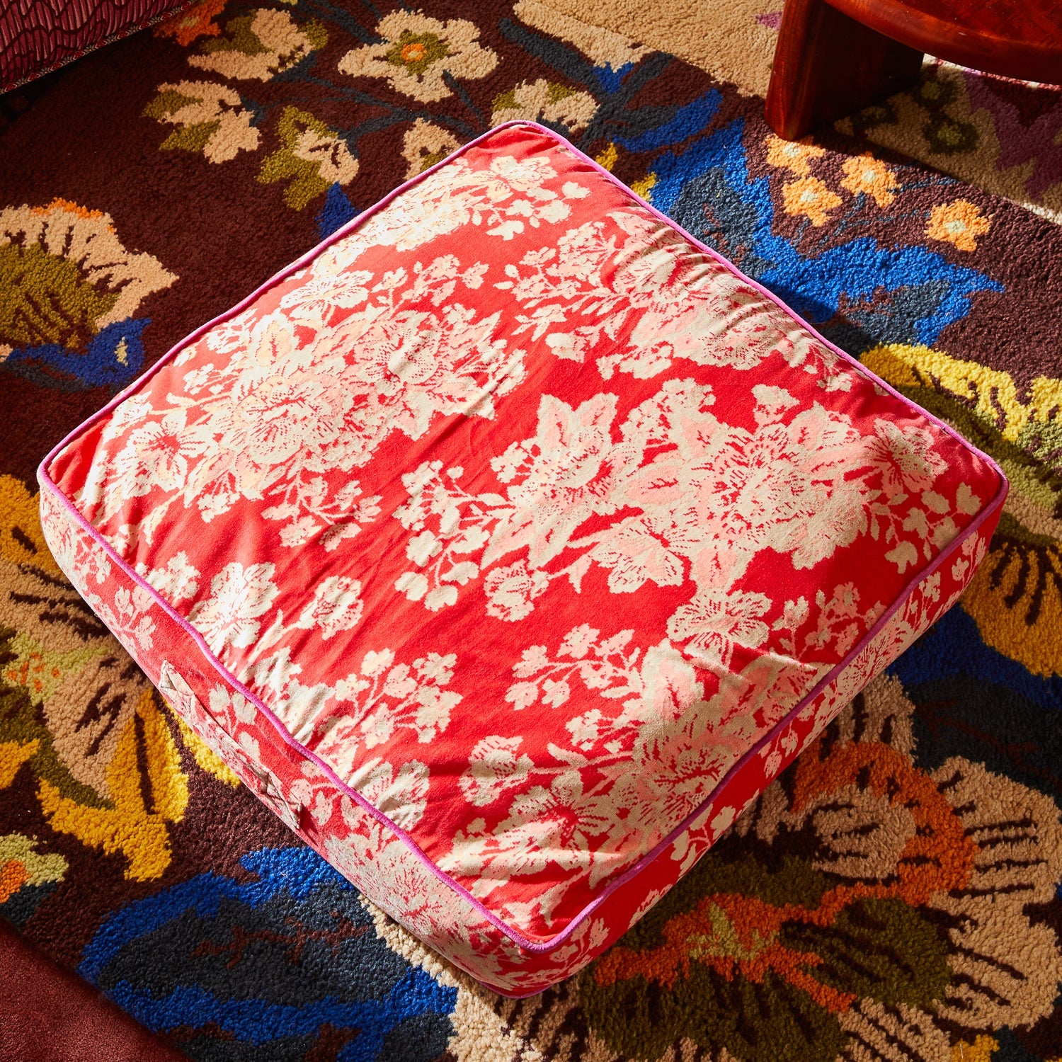 SAGE & CLARE HAZEL VELVET FLOOR CUSHION: VERMILLION