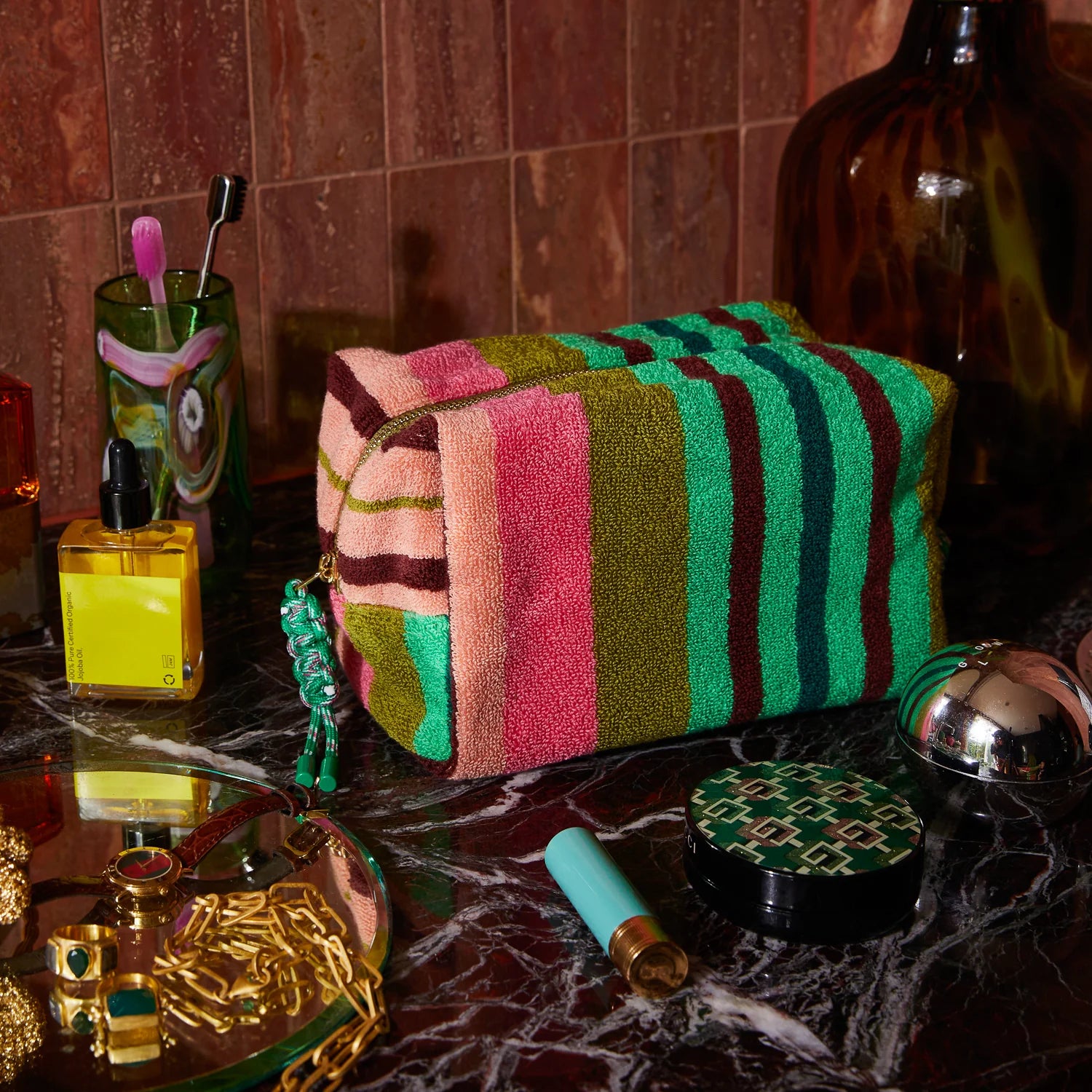 SAGE & CLARE NICOLETTE TERRY POUCH: JUNIPER/ LARGE