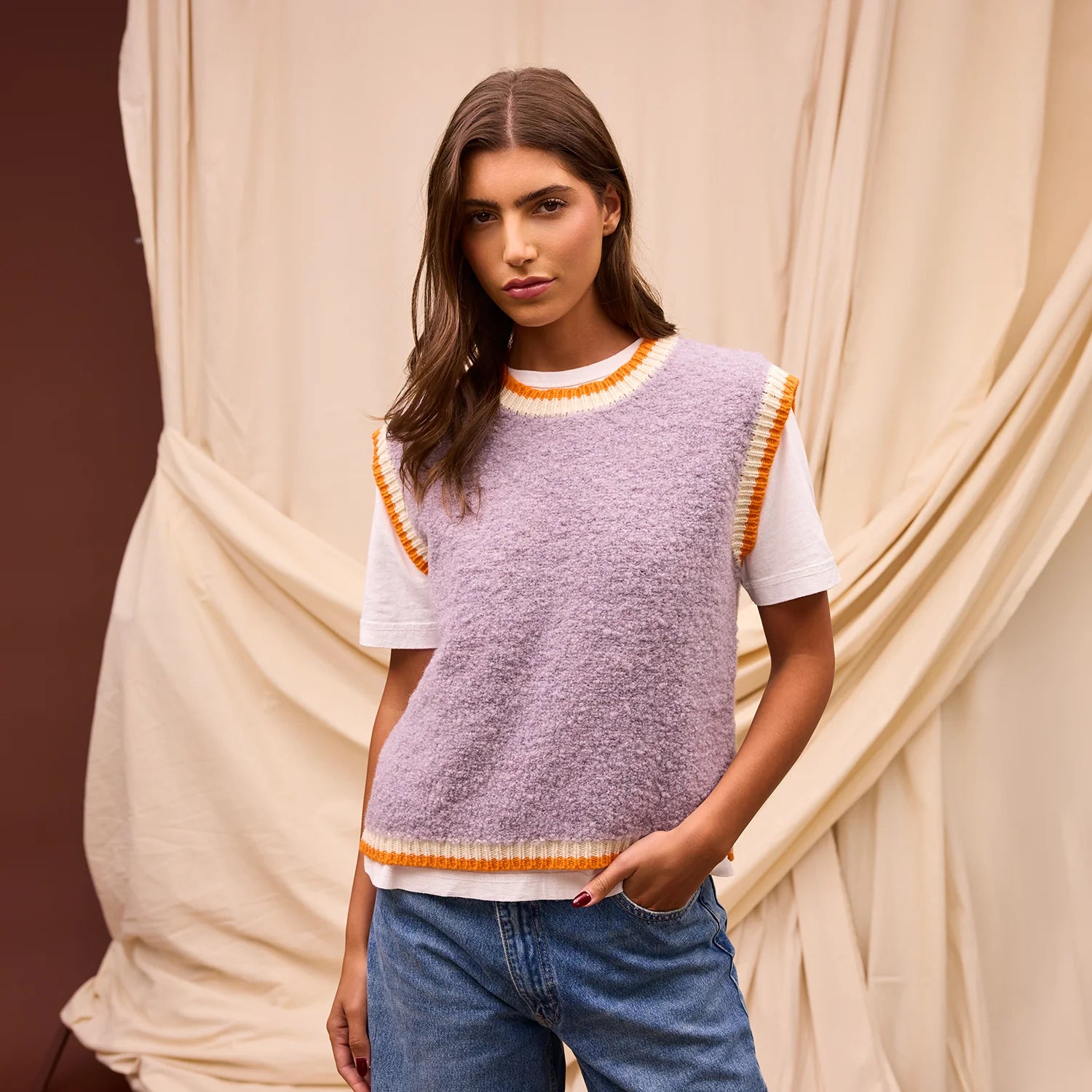SAGE & CLARE ELENI KNIT VEST: MINK GREY