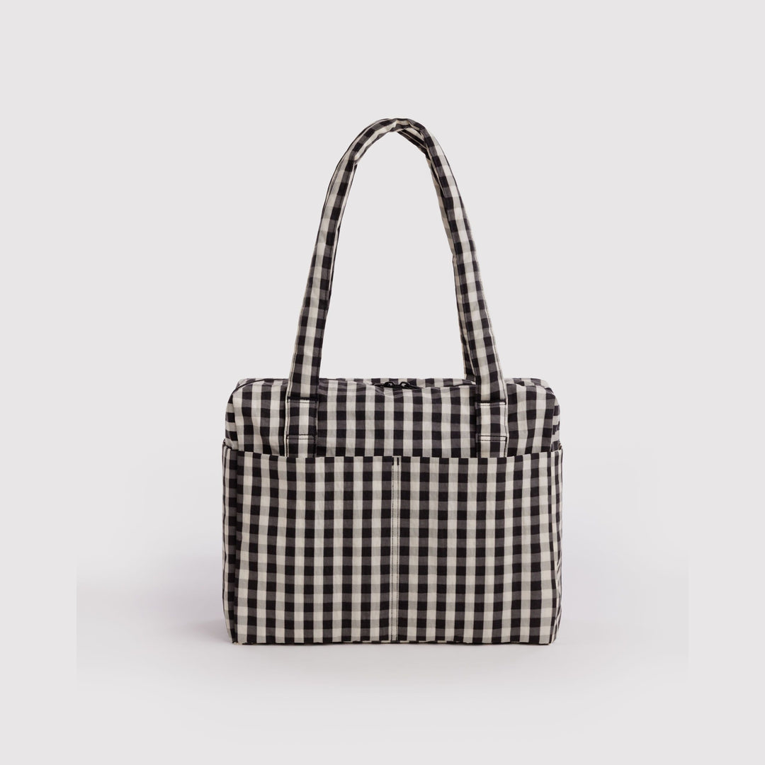 BAGGU SMALL CLOUD CARRY-ON: BLACK + CREAM GINGHAM
