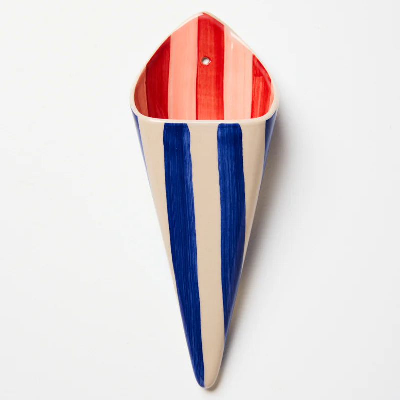 J & CO FOLLY WALL VASE: BLUE STRIPE