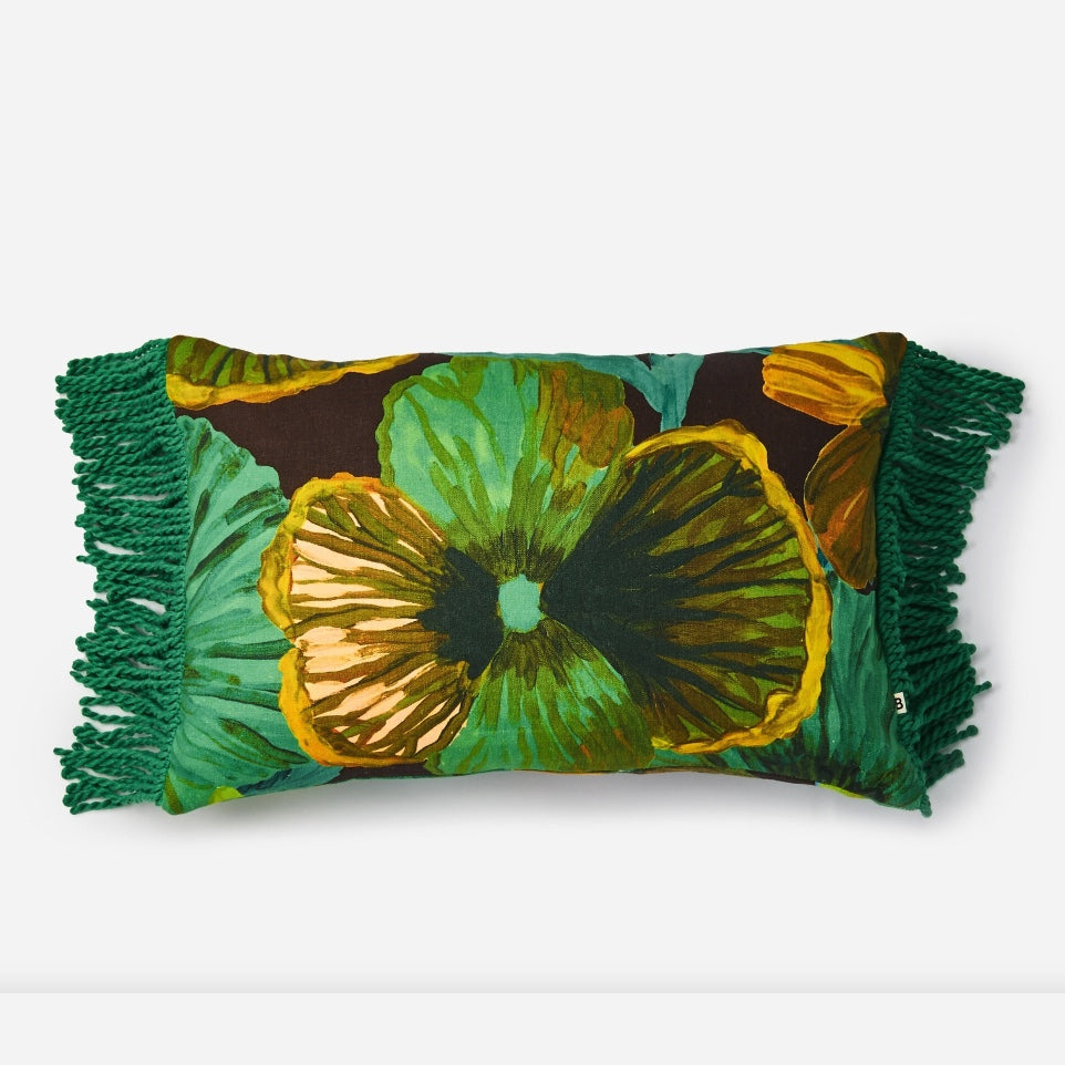 BONNIE AND NEIL WILD PANSY CUSHION: EMERALD/ 60X40CM