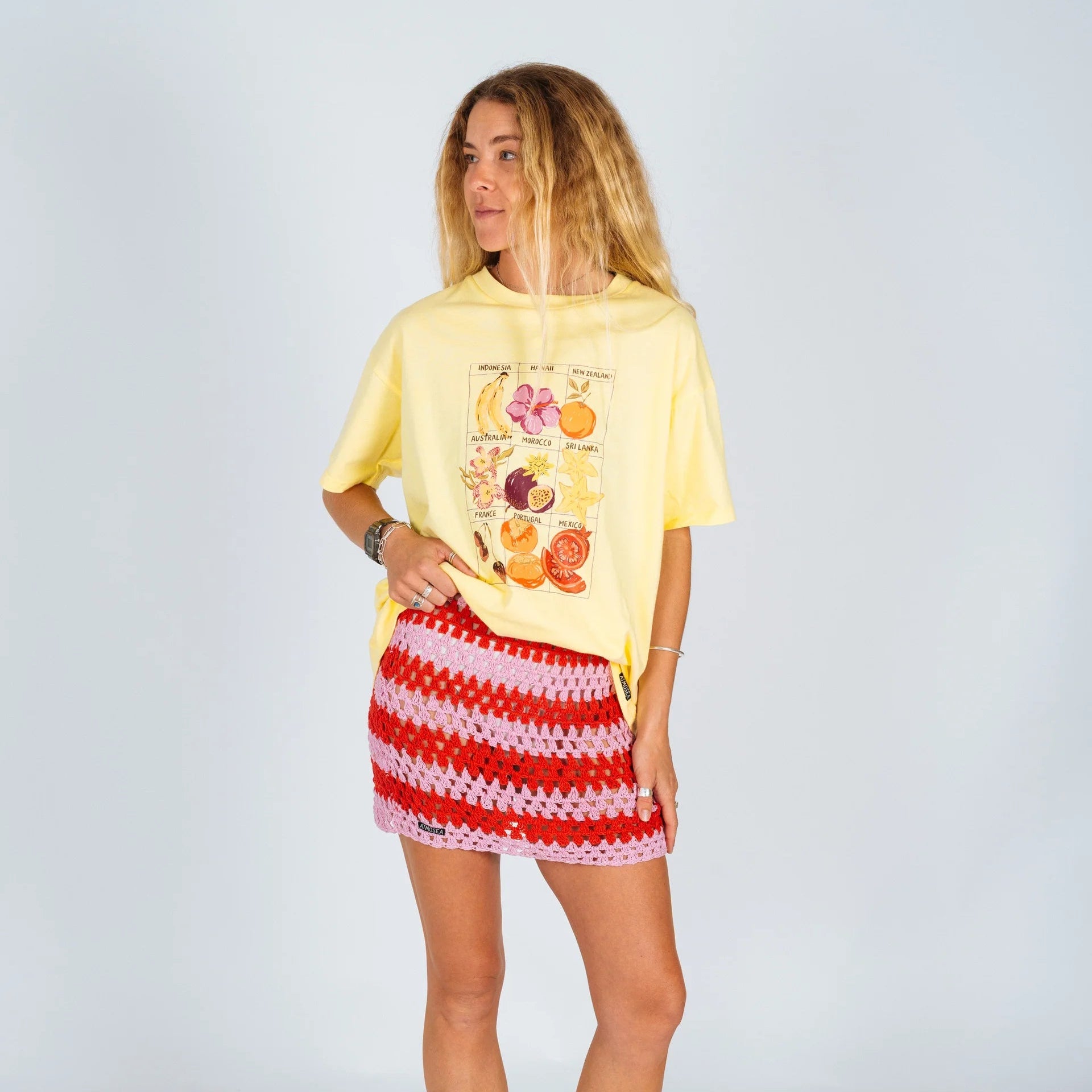 ATMOSEA CROCHET MINI SKIRT: PINK/RED