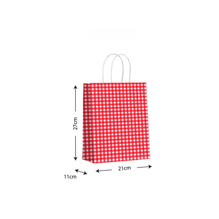 TWISTED HANDLE BAG: GINGHAM RED