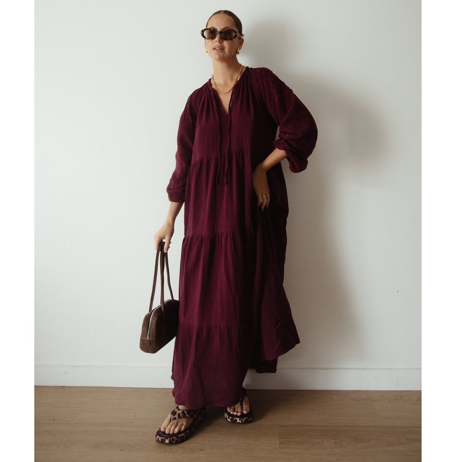 ALAKAI THE DAWN MIDI DRESS: BURGUNDY