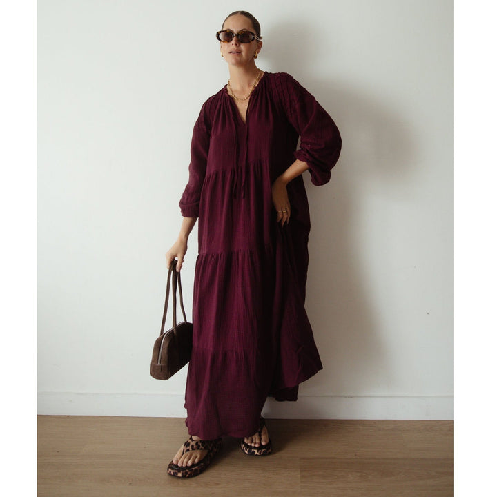 ALAKAI THE DAWN MIDI DRESS: BURGUNDY