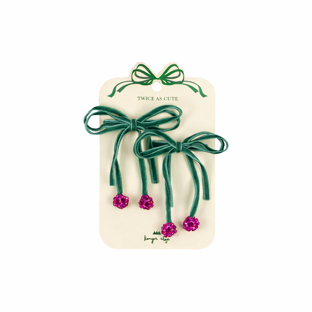 KONGES SLOJD CHERRY BOW HAIR CLIPS 2PC SMOKE PINE: PINK