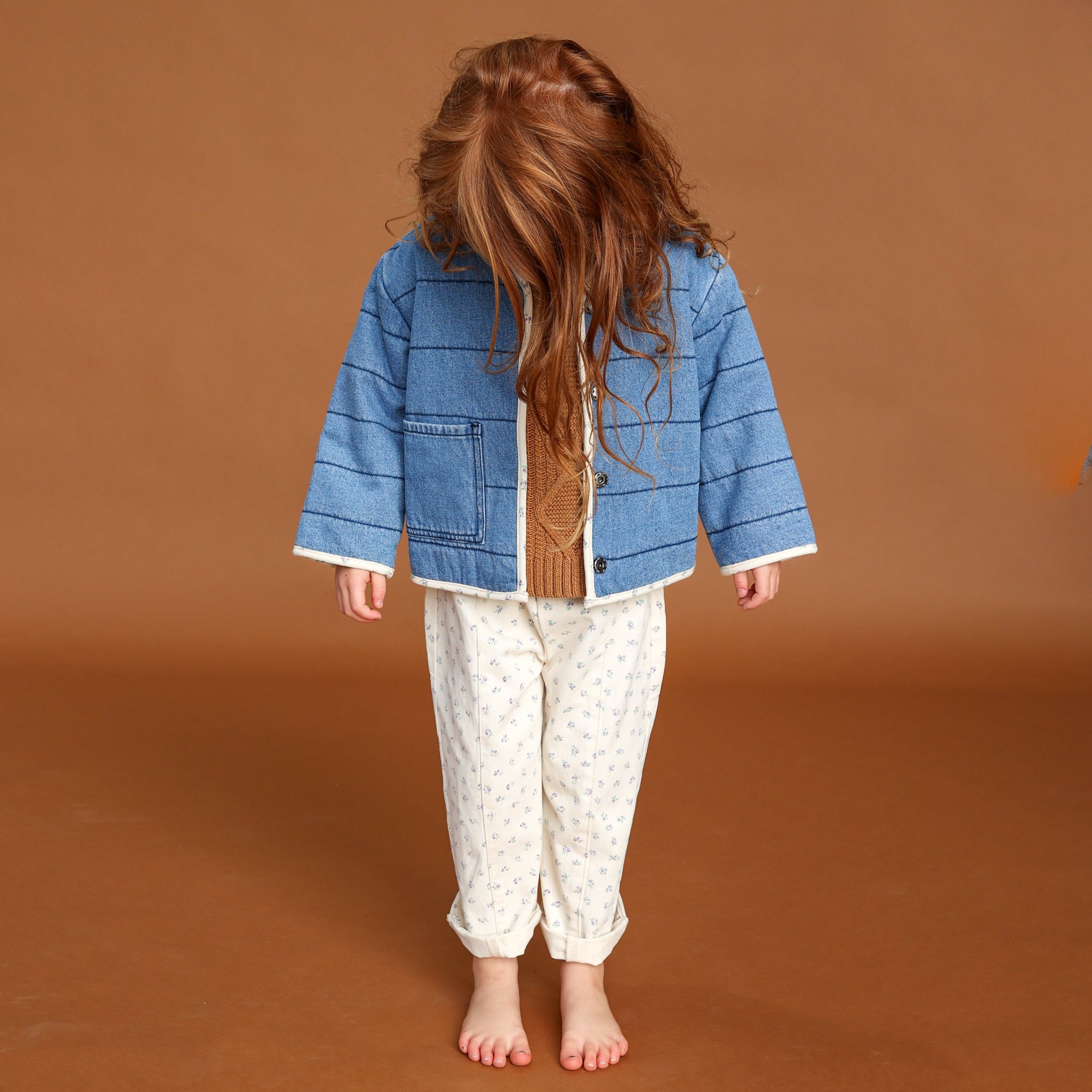 GROWN QUILTED REVERSIBLE JACKET: DENIM/GARDEN